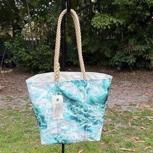 Seabags Aqua and White Ocean Medium Tote Bag